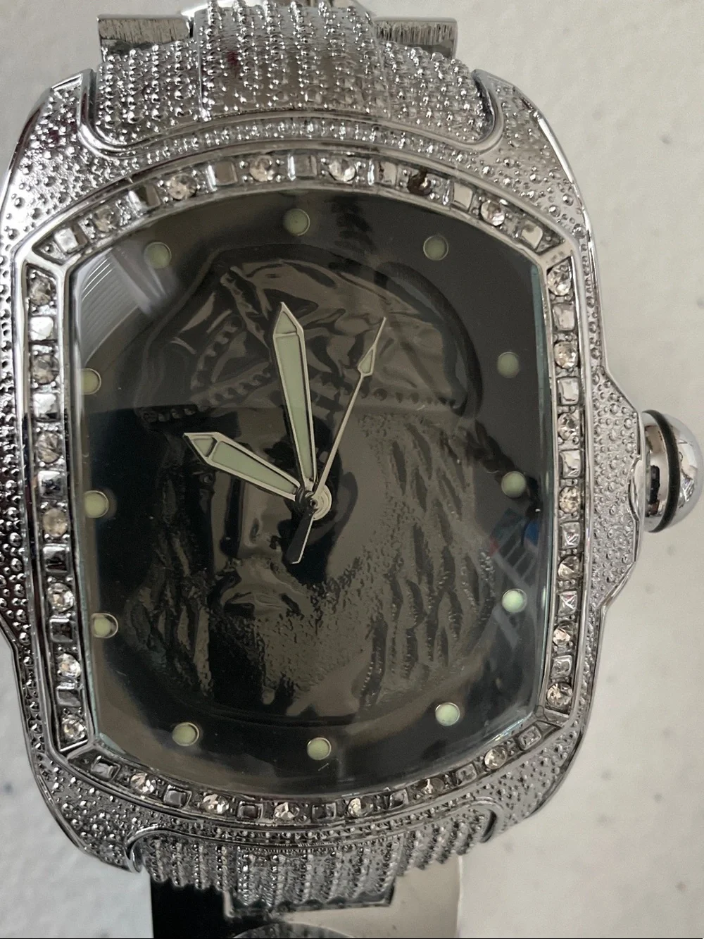 Bling Star Men's Bracelet Religious Watch with Sculpted Jesus Christ Face